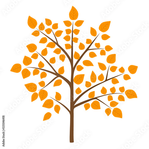 Autumn trees. Decorative tree with yellow leaves. Icon with fall season gold leaves. Vector illustration
