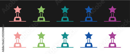 Set Movie trophy icon isolated on black and white background. Academy award icon. Films and cinema symbol. Vector