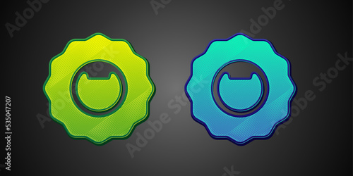 Green and blue Bottle opener icon isolated on black background. Vector