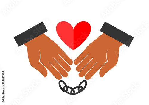Handcuffed hands with a heart. Prisoners of Conscience. Handcuffed hands hold the heart
