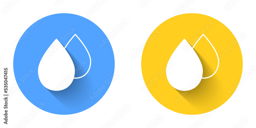 White Water drop icon isolated with long shadow background. Circle button. Vector White Water drop icon isolated with long shadow background. Circle button. Vector