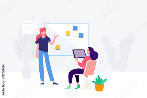 Business Office Meeting To Negotiate Promotional Flat Illustration