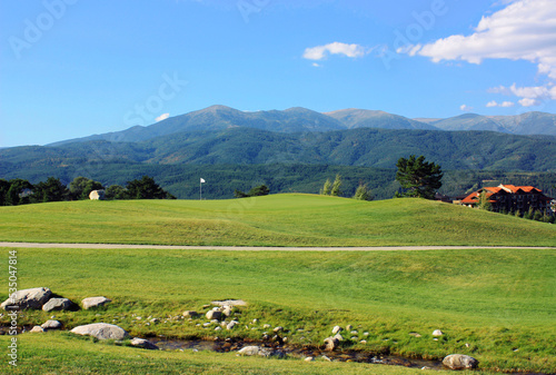 Golf course against the backdrop of mountains, Pirin Golf village, Bulgaria