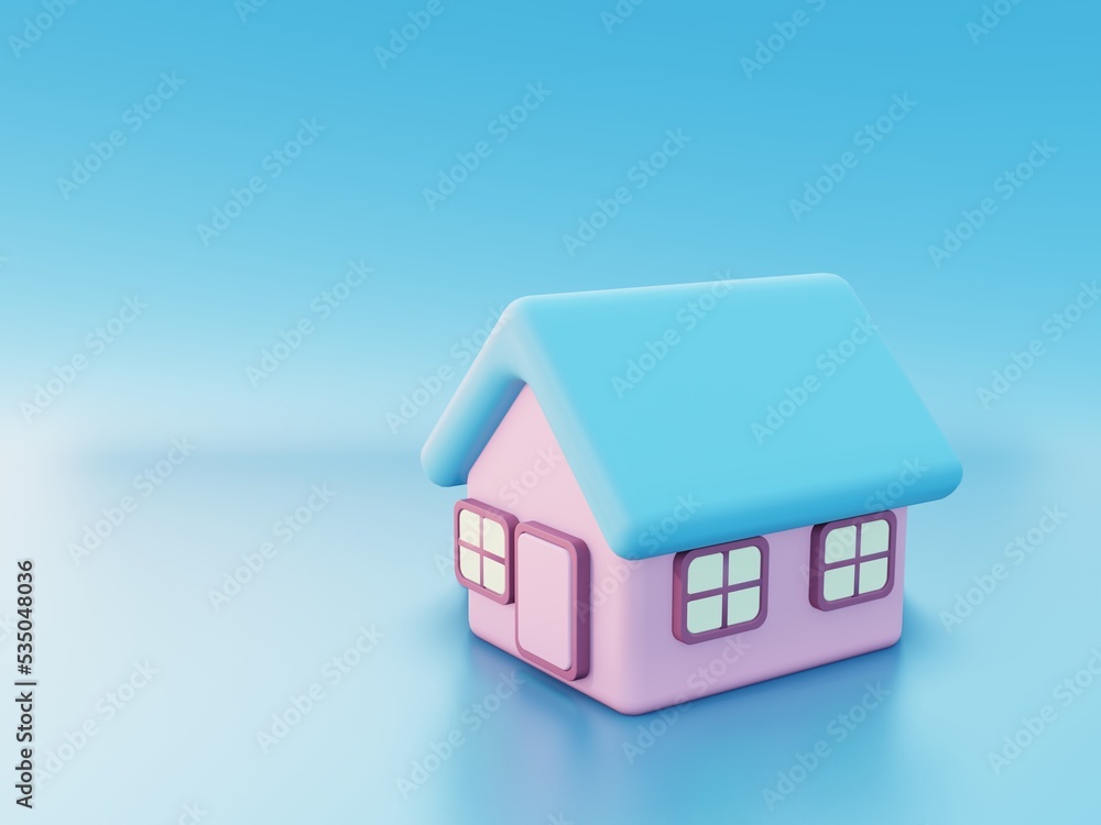 3d illustration showing house in pink and blue color 3d illustration showing house in pink and blue color