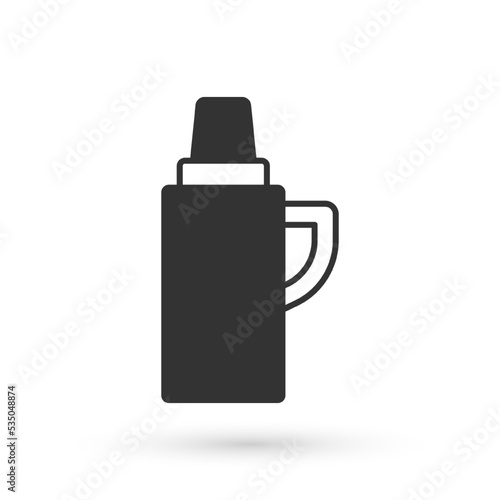 Grey Thermos container icon isolated on white background. Thermo flask icon. Camping and hiking equipment. Vector