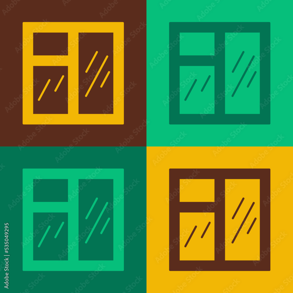 Pop art Window in room icon isolated on color background. Vector Pop art Window in room icon isolated on color background. Vector