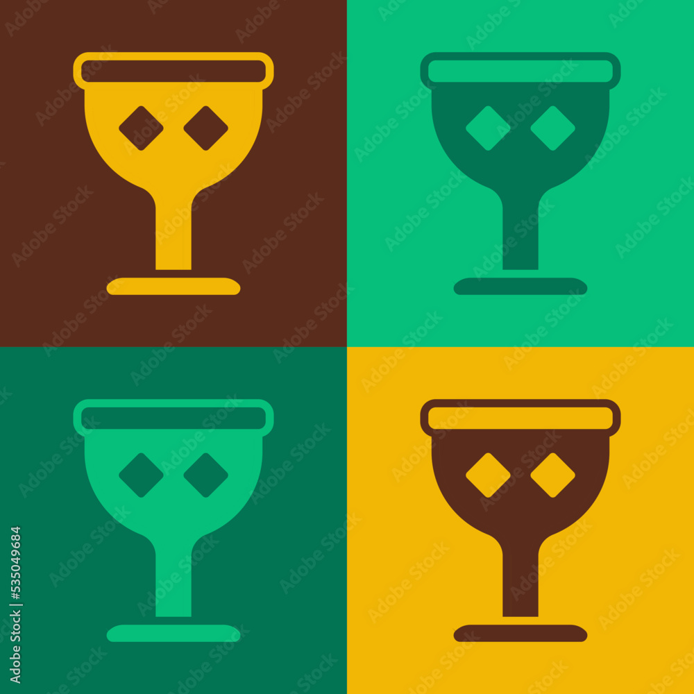 Pop art Medieval goblet icon isolated on color background. Holy grail. Vector Pop art Medieval goblet icon isolated on color background. Holy grail. Vector