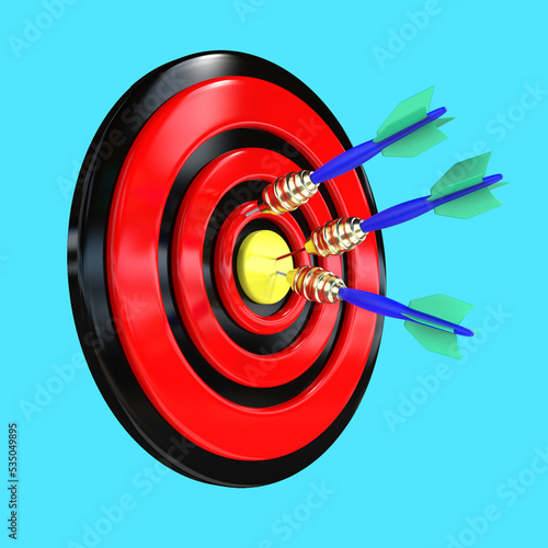 3d render dart board target board bullseye with arrow isolated icon illustration