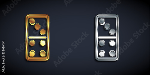 Gold and silver Domino icon isolated on black background. Long shadow style. Vector
