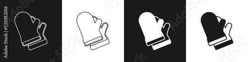 Set Protective gloves icon isolated on black and white background. Protective clothing and tool worker. Vector