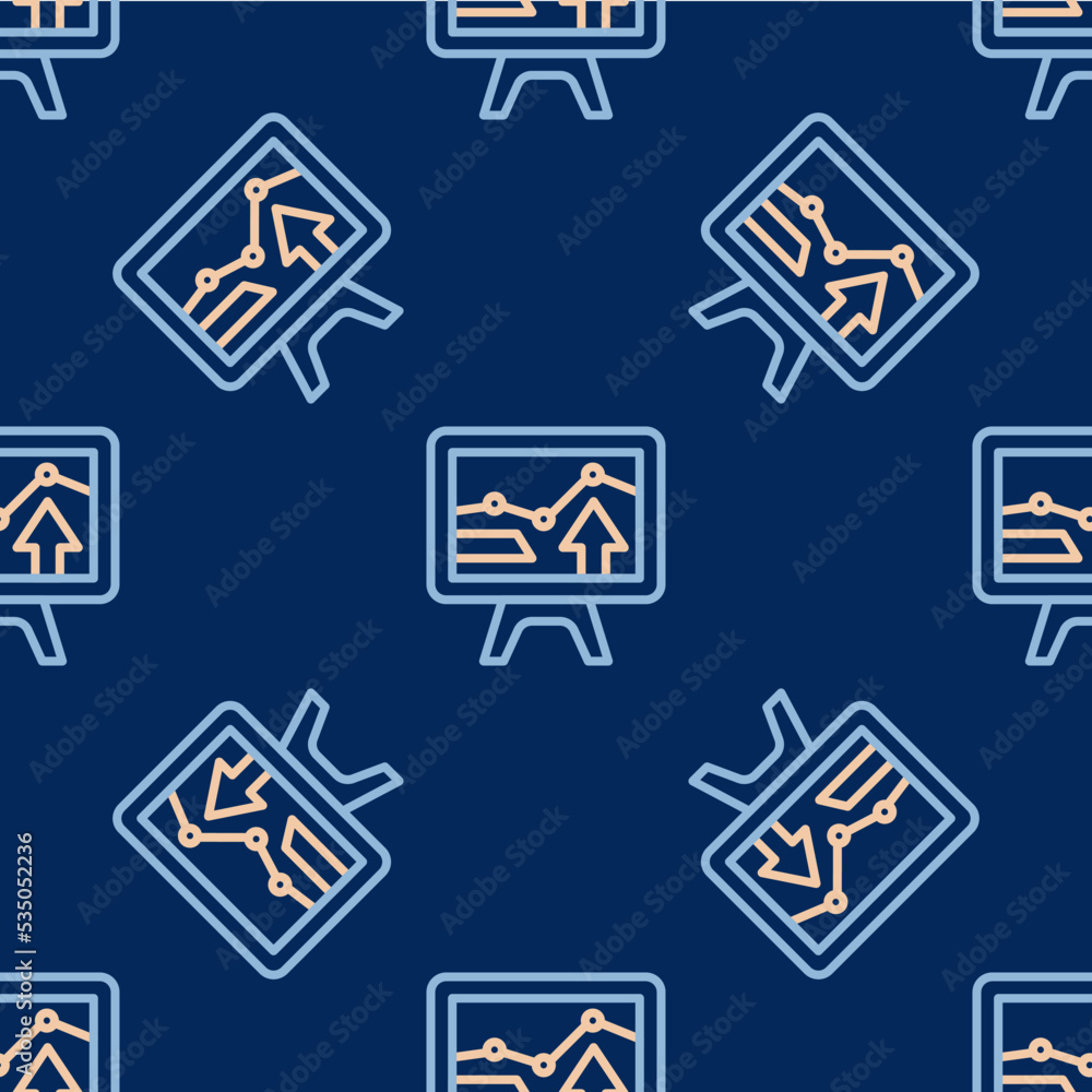 Line Computer monitor with graph chart icon isolated seamless pattern on blue background. Report text file icon. Accounting sign. Audit, analysis, planning. Vector Line Computer monitor with graph chart icon isolated seamless pattern on blue background. Report text file icon. Accounting sign. Audit, analysis, planning. Vector