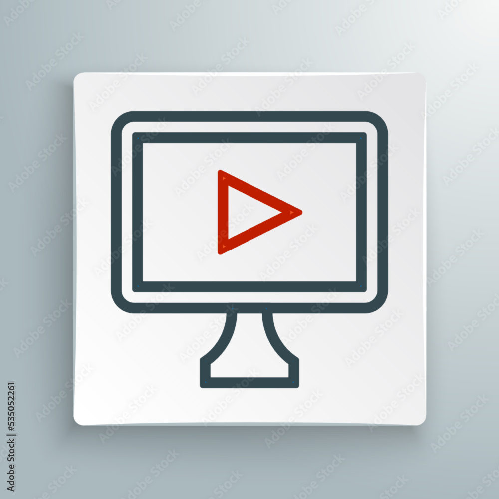 Line Online play video icon isolated on white background. Film strip with play sign. Colorful outline concept. Vector Line Online play video icon isolated on white background. Film strip with play sign. Colorful outline concept. Vector