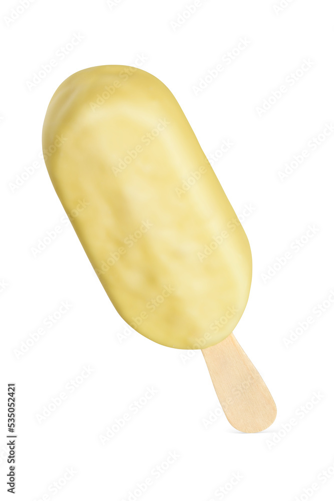 Popsicle ice cream bar with white chocolate coating isolated on white. Popsicle ice cream bar with white chocolate coating isolated on white.