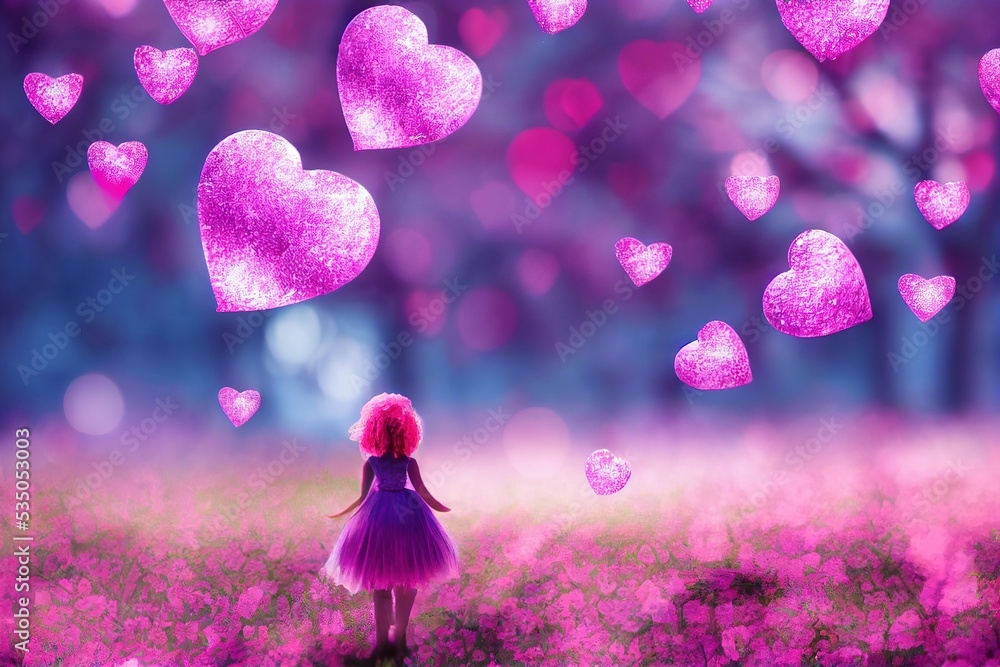 Fototapeta premium 3D rendered computer generated image of a pink valentine's fairy. Love and romance is in the air when this fairy leaves her enchanted forest to spread hearts of joy around the world. Modern animation