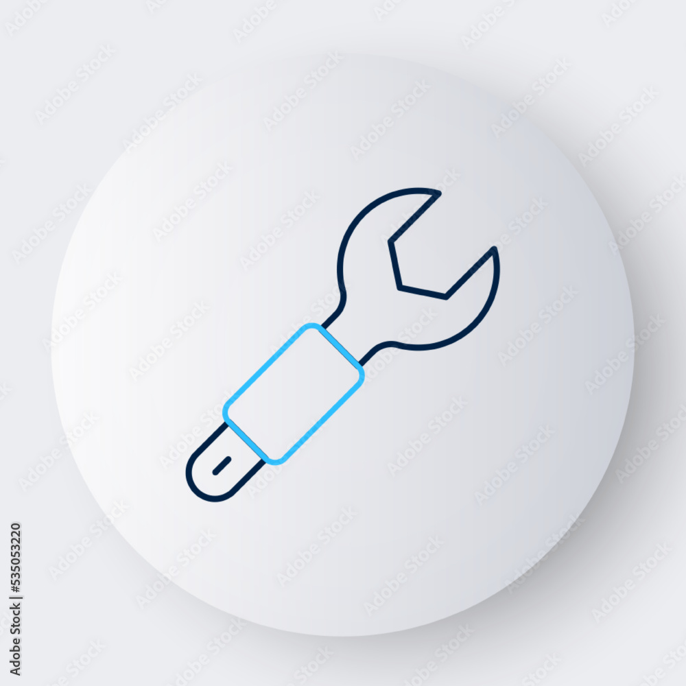 Line Wrench spanner icon isolated on white background. Spanner repair tool. Service tool symbol. Colorful outline concept. Vector Line Wrench spanner icon isolated on white background. Spanner repair tool. Service tool symbol. Colorful outline concept. Vector