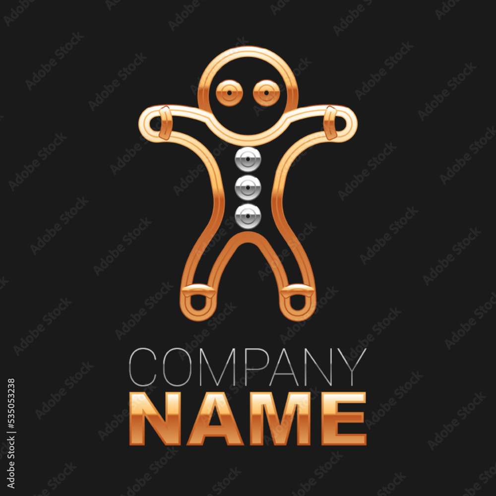 Line Holiday gingerbread man cookie icon isolated on black background. Cookie in shape of man with icing. Colorful outline concept. Vector
