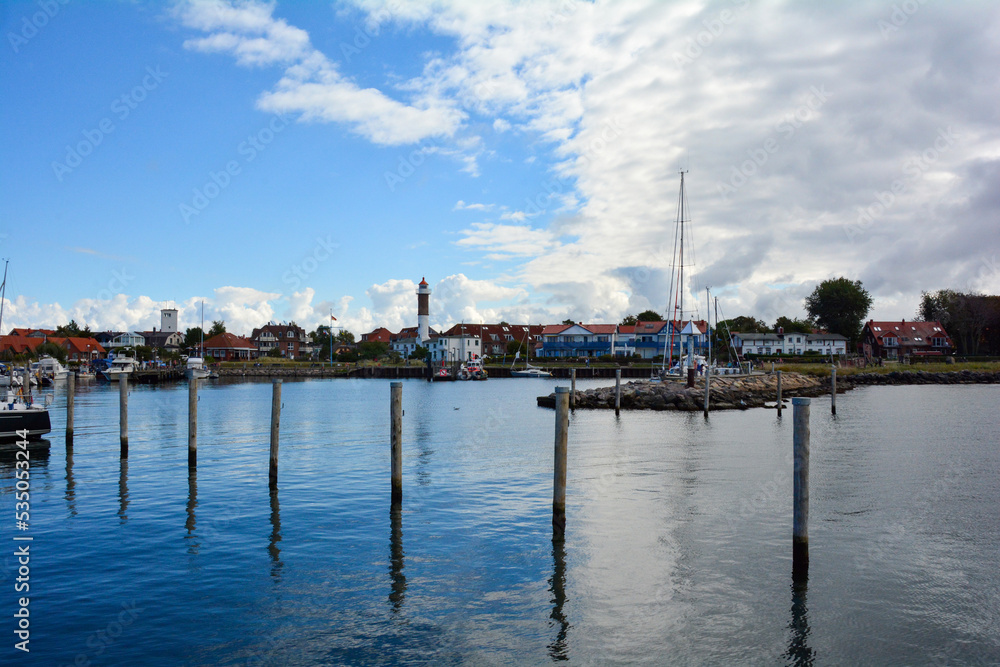 The Harbor overlooking Timmendorf Strand, with blue sky, Poel Island, Baltic Sea, Germany