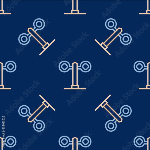 Line Train traffic light icon isolated seamless pattern on blue background. Traffic lights for the railway to regulate the movement of trains. Vector