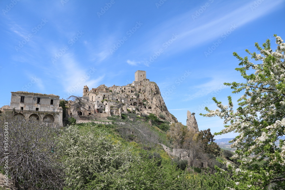 View to ghost town of Craco in Italy