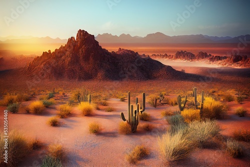 Fotografiet An arid landscape of the hot Sahara Desert