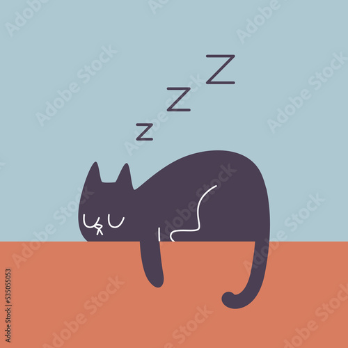 Black sleeping cat. Vector illustration EPS10
