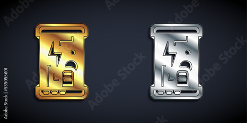 Gold and silver Futuristic cryogenic capsules or containers icon isolated on black background. Cryonic technology for humans or cryogenic chamber. Long shadow style. Vector