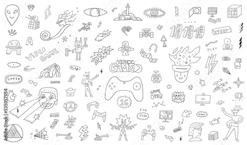 video games doodle set