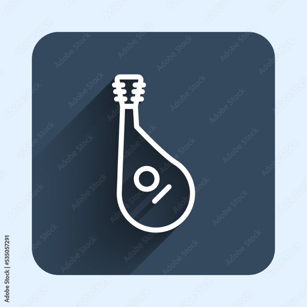 White line Ukrainian traditional musical instrument bandura icon isolated with long shadow background. Blue square button. Vector White line Ukrainian traditional musical instrument bandura icon isolated with long shadow background. Blue square button. Vector