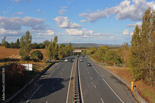 View of french highway between Toulouse and Albi, on a sunny summer evening.