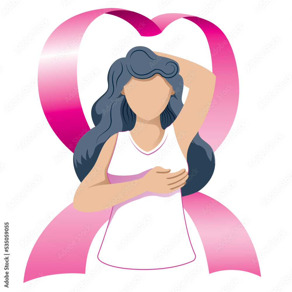 Illustration of a caucasian woman groping her breasts doing self-examination against breast cancer, prevention and diagnosis for life. Ideal for institutional and educational materials Illustration of a caucasian woman groping her breasts doing self-examination against breast cancer, prevention and diagnosis for life. Ideal for institutional and educational materials