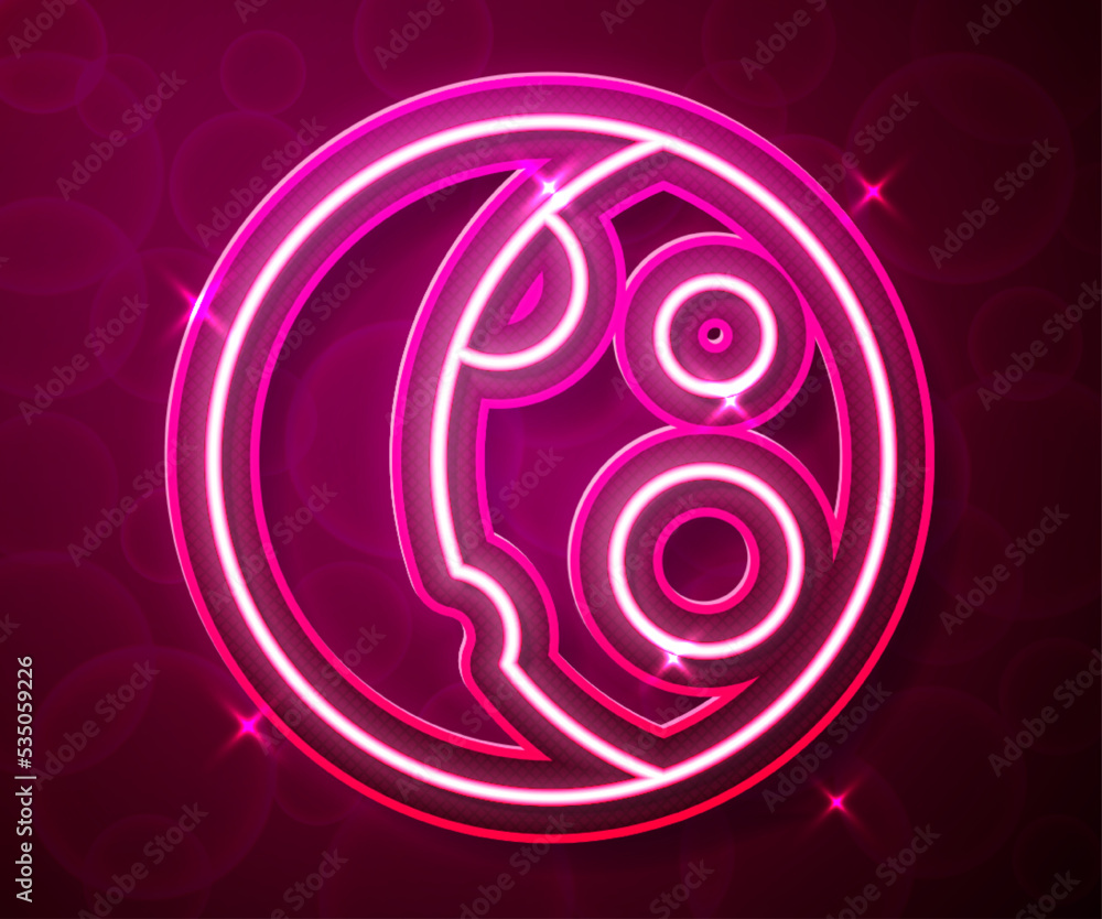 Glowing neon line Moon phases icon isolated on red background. Vector Glowing neon line Moon phases icon isolated on red background. Vector