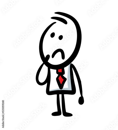 Sketch of businessman with red tie and sad face.