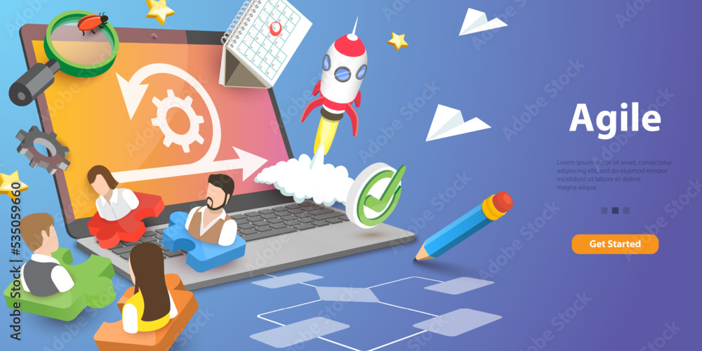 3D Vector Conceptual Illustration of Agile Development, Software Development Framework 3D Vector Conceptual Illustration of Agile Development, Software Development Framework