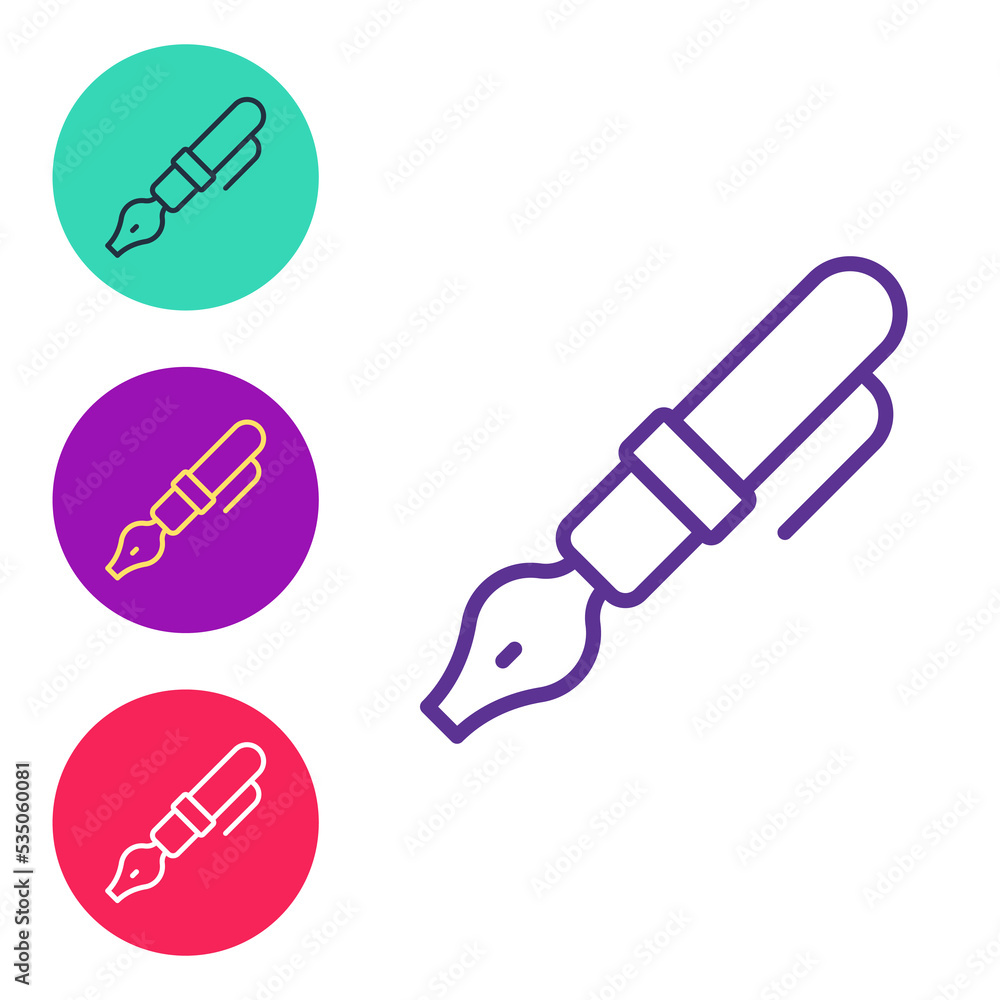 Set line Fountain pen nib icon isolated on white background. Pen tool sign. Set icons colorful. Vector Set line Fountain pen nib icon isolated on white background. Pen tool sign. Set icons colorful. Vector