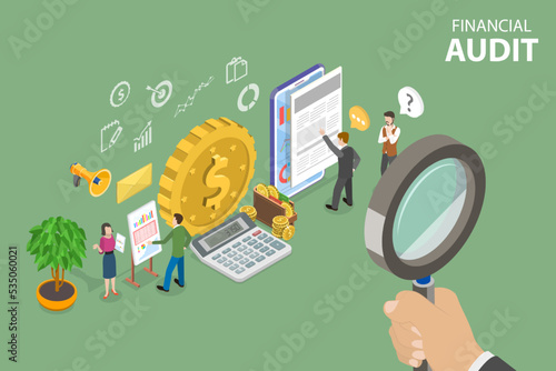 3D Isometric Flat Vector Conceptual Illustration of Financial Audit, Account Business Report