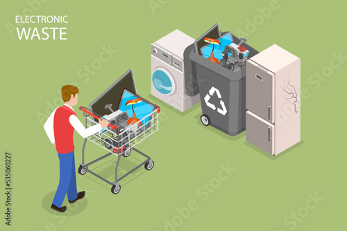 3D Isometric Flat Vector Conceptual Illustration of Electronic Waste, E-waste Sorting