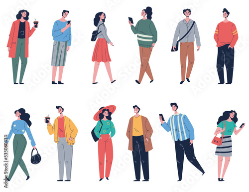People person characters city walk isolated set. Vector graphic design element illustration