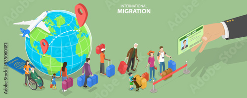 3D Isometric Flat Vector Conceptual Illustration of International Migration, Refugee Crisis