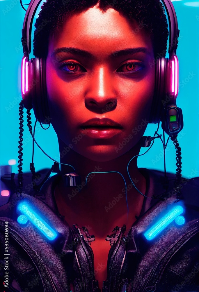 Premium Photo  Cyberpunk woman portrait with vr headset in high