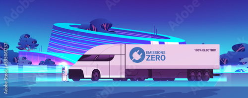electric semi-truck charging battery vehicle at recharging power station charger EV management zero emissions transport