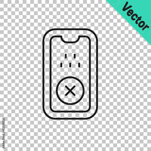 Black line Taxi mobile app icon isolated on transparent background. Mobile application taxi. Vector