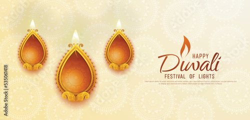 Happy Diwali - festival of lights colorful banner template design with decorative diya lamp. vector illustration.