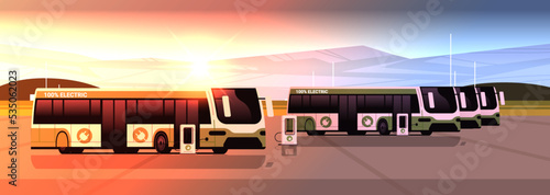 electric buses charging battery vehicles at recharging power station charger EV management sustainable transport