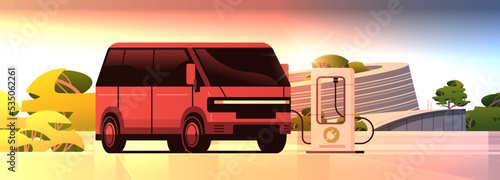 electric bus charging battery vehicle at recharging power station charger EV management zero emission transport concept