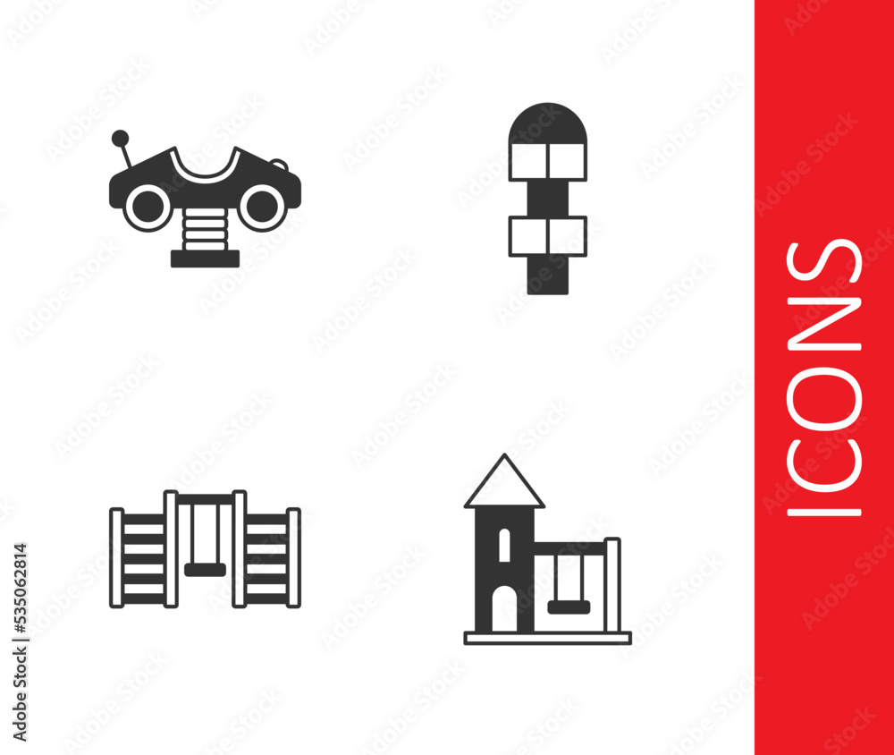 Obraz premium Set Swing for kids, car, Swedish wall and Hopscotch icon. Vector