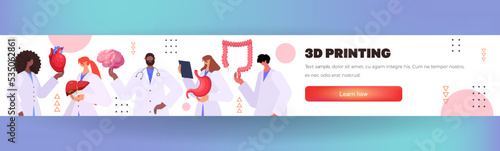 doctors holding human transplantation organs printed on 3d bio printer medical printing biological engineering bioprinting