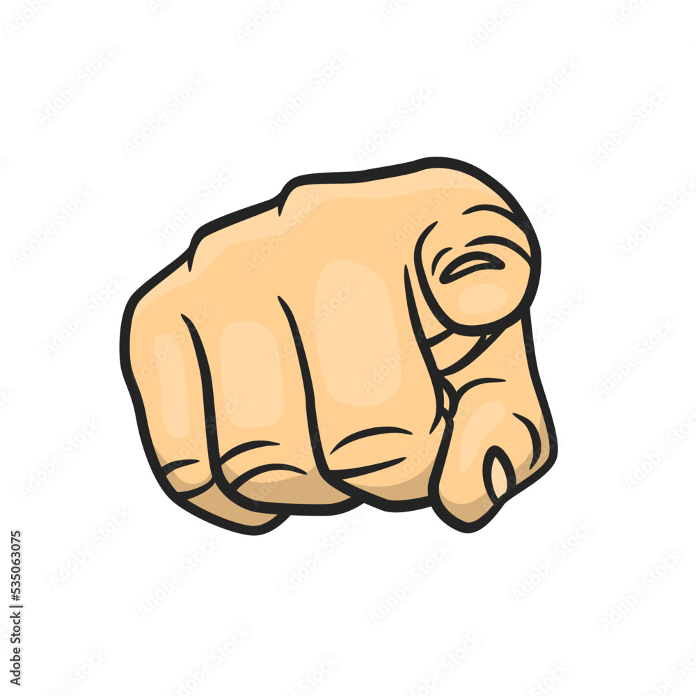 Vector Hand with Finger Pointing at You. Choosing Gesture Icon with Outline in Cartoon Comic Style, Direction and Showing Vector Hand with Finger Pointing at You. Choosing Gesture Icon with Outline in Cartoon Comic Style, Direction and Showing