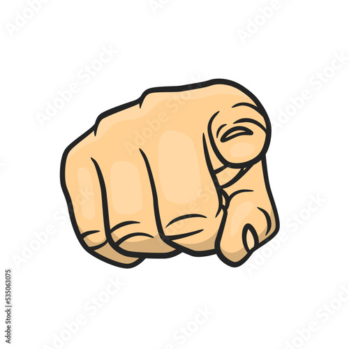 Vector Hand with Finger Pointing at You. Choosing Gesture Icon with Outline in Cartoon Comic Style, Direction and Showing