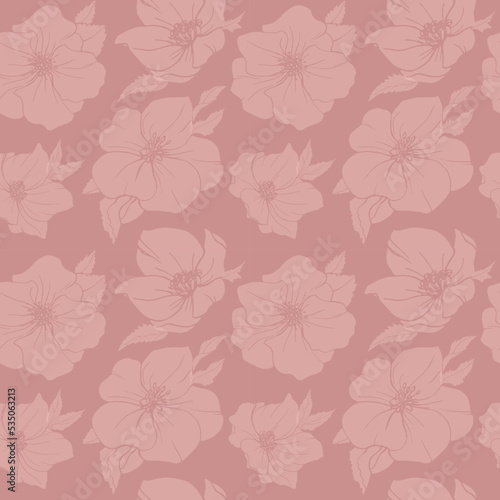 Monochrome pink floral pattern. Pink background. Floral print. Autumn. Home textiles. Vector seamless pattern.