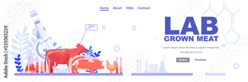 cultured red raw meat made from different animal cells artificial lab grown meat production concept